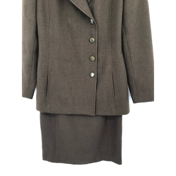 Harve Benard Women's Wool Skirt Suit Set Brown blazer jacket Size 10  40M - Picture 4 of 10
